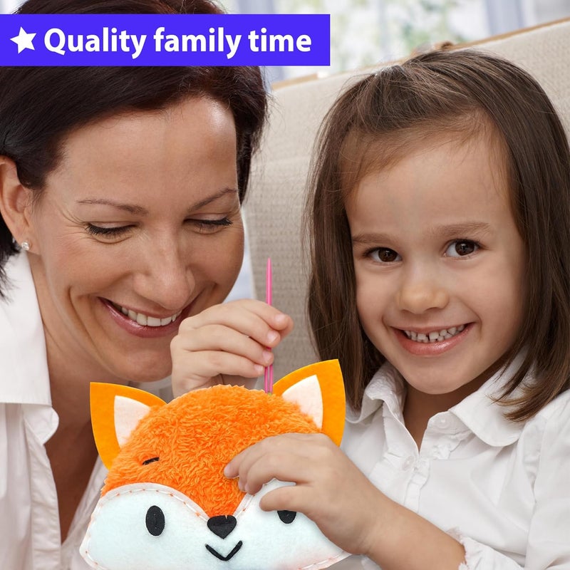 KRAFUN طقم خياطة حيوانات الثعلب للأطفال المبتدئين - فني الأول ، يتضمن دمية ثعلب محشوة ، تعليمات ومواد مصنوعة من الفelt للتعلم الخياطة ، التطريز ، العمر 7 8 9 10 11 12 - Image 5